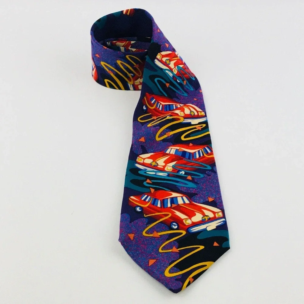 The Beatles Tie Drive My Car Purple Red 100% Silk 1991 Necktie Collector Classic